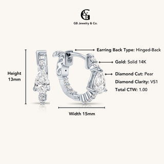 White Gold Pear Shape Diamond Huggie Earrings
