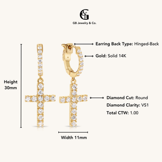 Gold Cross Diamond Earrings