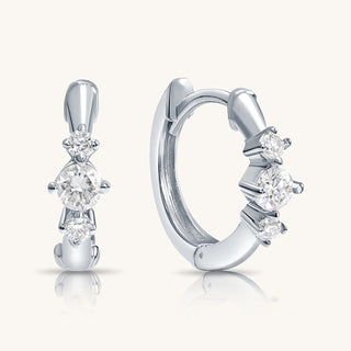 White Gold 3 Stone Huggie Hoop Earrings