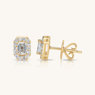 Gold Halo Emerald Stud Earring