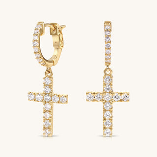 Gold Cross Diamond Earrings