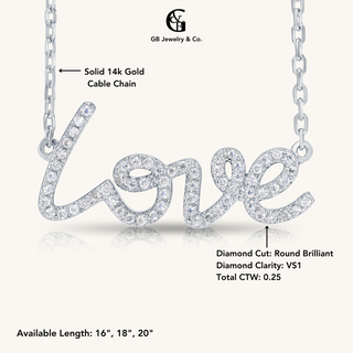 White Gold and Diamond Script Love Necklace